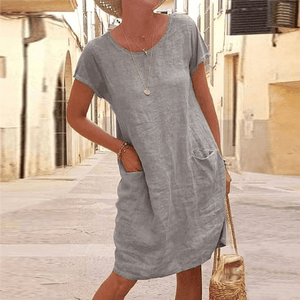 Women's Linen Midi Dress with Pockets