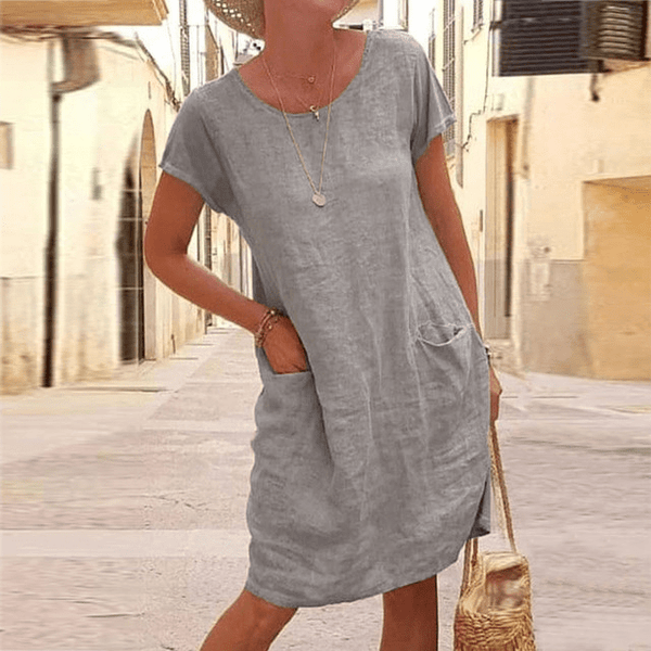 Women's Linen Midi Dress with Pockets
