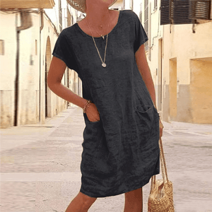 Women's Linen Midi Dress with Pockets