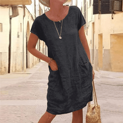 Women's Linen Midi Dress with Pockets
