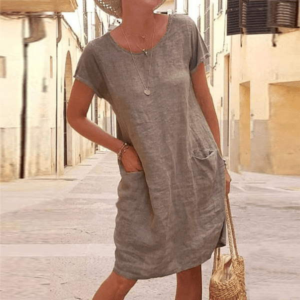 Women's Linen Midi Dress with Pockets