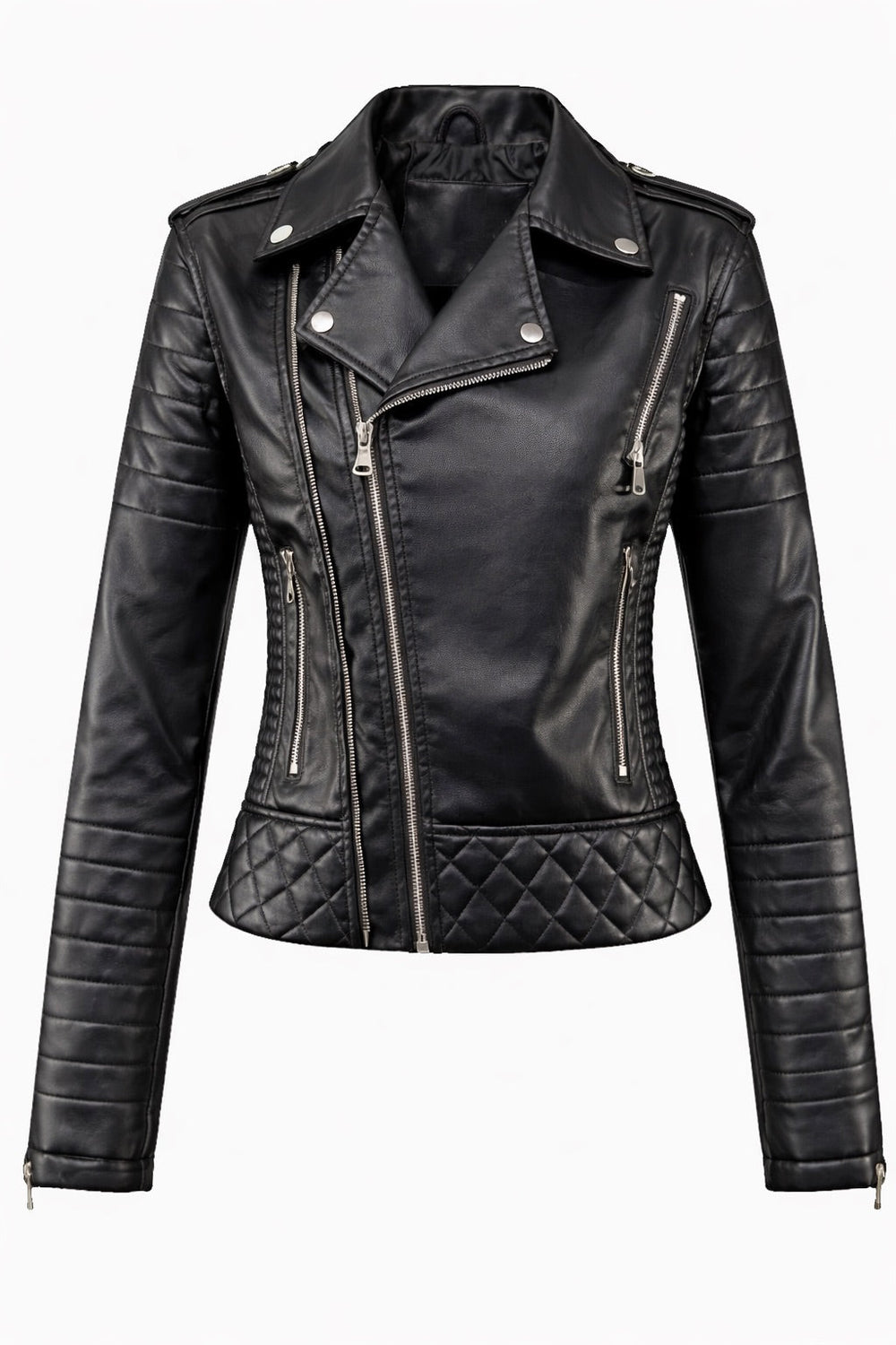 Chaqueta de motociclista de cuero negro para mujer