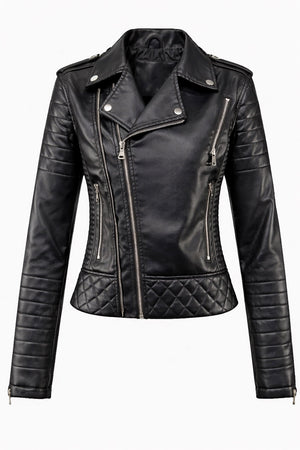 Women's Black Leather Motorcycle Jacket