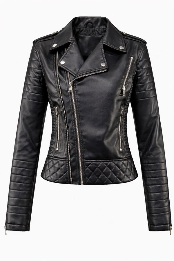 Women's Black Leather Motorcycle Jacket