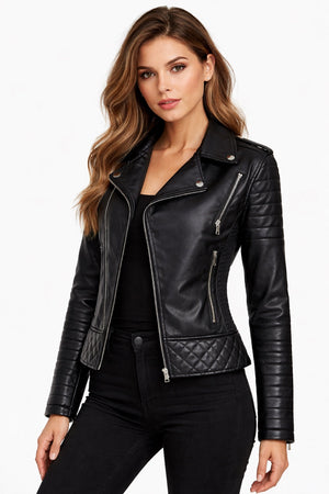Women's Black Leather Motorcycle Jacket