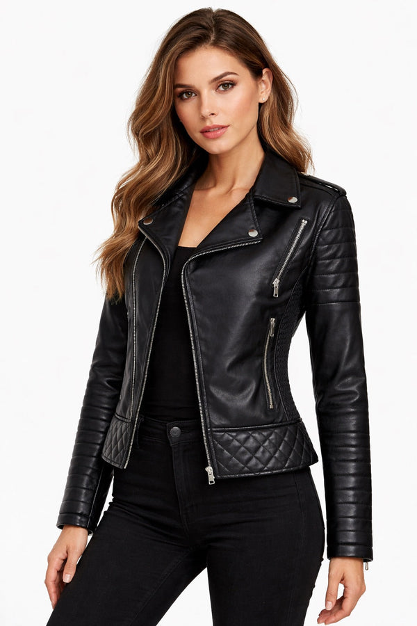 Women's Black Leather Motorcycle Jacket