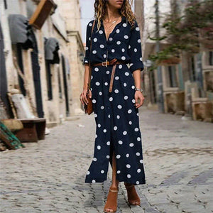 Vestido midi de mujer de manga larga con lunares