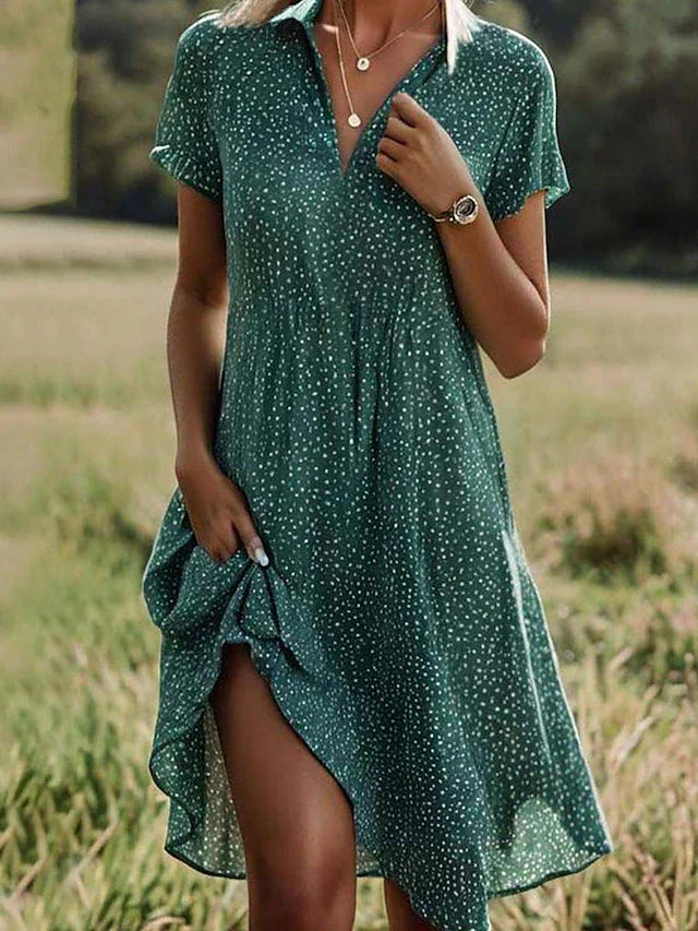 Vestido camisa midi elegante para mujer | manga corta cómoda