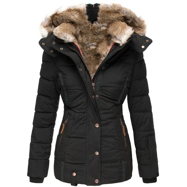 Women’s Hooded Puffer Winter Jacket with Faux Fur Trim