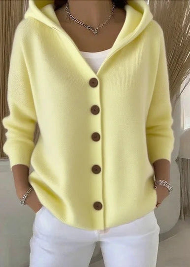 Women's Hooded Button Casual Knit Cardigan