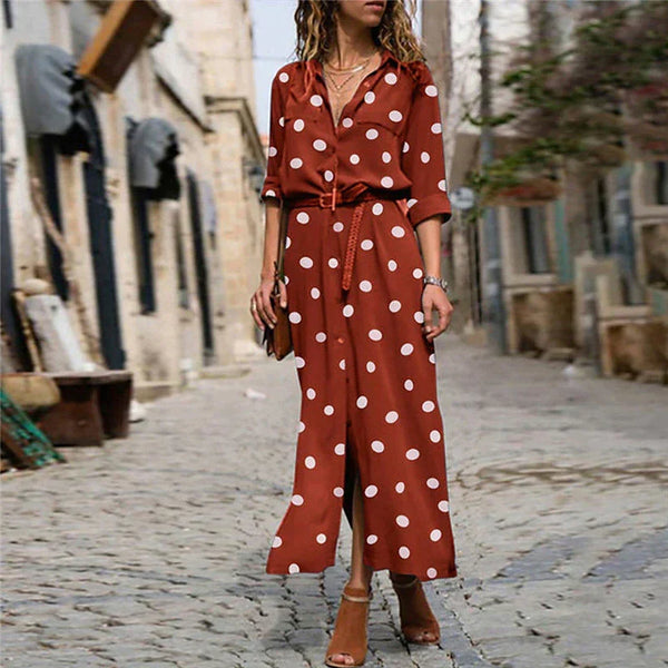 Vestido midi de mujer de manga larga con lunares