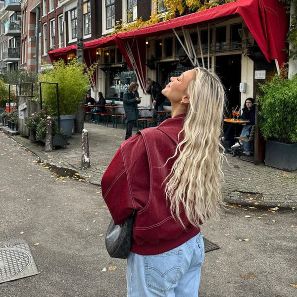 Women's Oversized Faux Leather Bomber Jacket