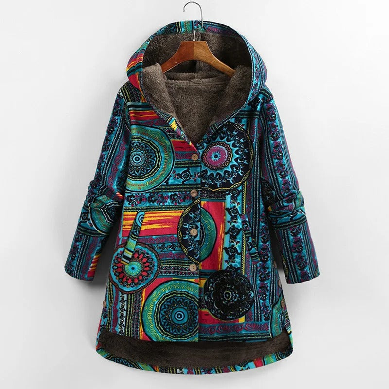 Chaqueta vintage de parches para mujer con forro polar