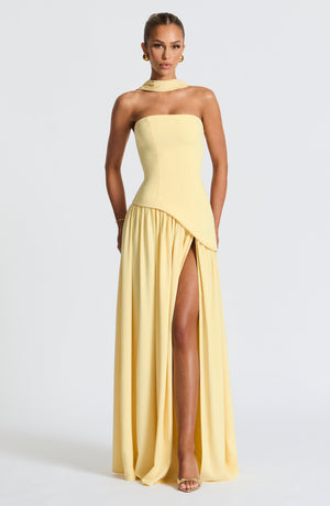 Vestido maxi de noche para mujer, sin tirantes y con abertura alta