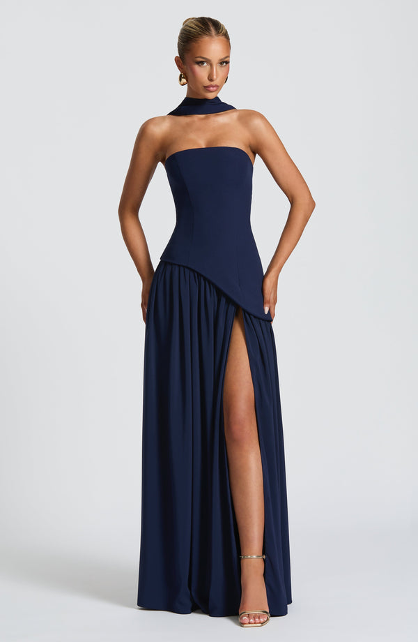 Vestido maxi de noche para mujer, sin tirantes y con abertura alta