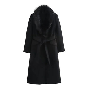 Elegant Long Belted Winter Coat for Women