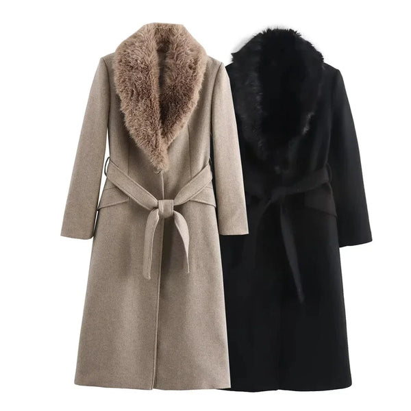 Elegant Long Belted Winter Coat for Women