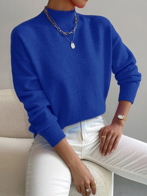 Suéter minimalista de cuello redondo y punto relajado para mujer