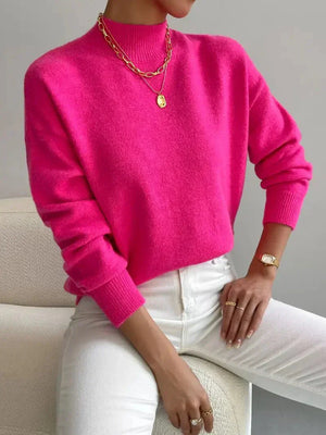 Prenda de punto elegante de cuello alto y cálida