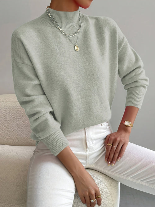 Suéter minimalista de cuello redondo y punto relajado para mujer