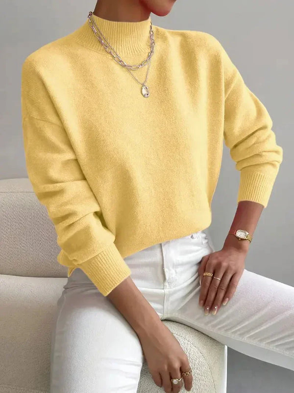 Suéter minimalista de cuello redondo y punto relajado para mujer
