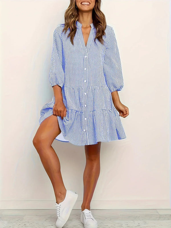 Women’s Gingham Tiered Mini Shirt Dress