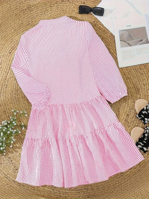 Women’s Gingham Tiered Mini Shirt Dress