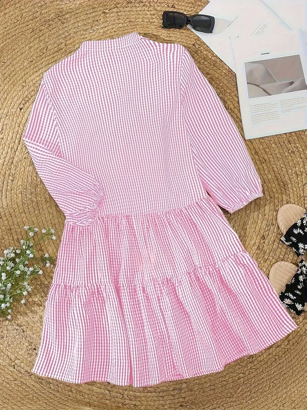 Women’s Gingham Tiered Mini Shirt Dress