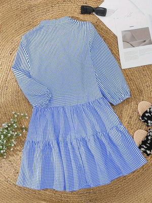 Women’s Gingham Tiered Mini Shirt Dress