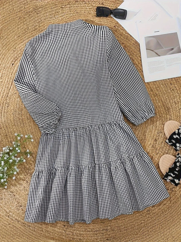 Women’s Gingham Tiered Mini Shirt Dress