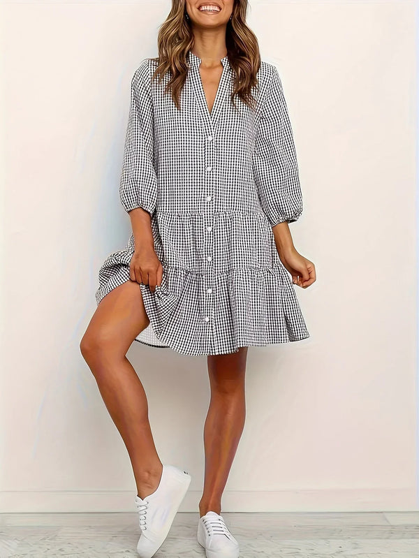 Women’s Gingham Tiered Mini Shirt Dress