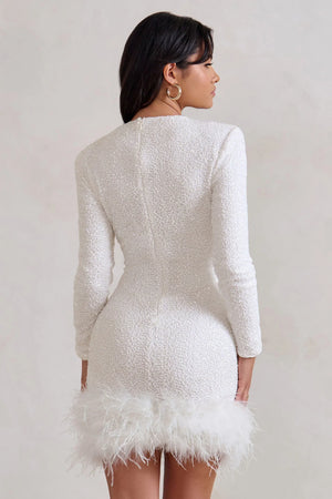 Women’s Feather Hem Long Sleeve Mini Dress