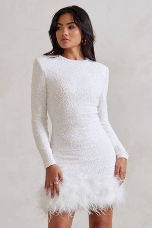 Women’s Feather Hem Long Sleeve Mini Dress