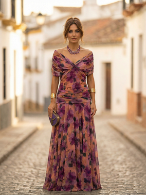 Women's Elegant Off-Shoulder Evening Maxi Dress