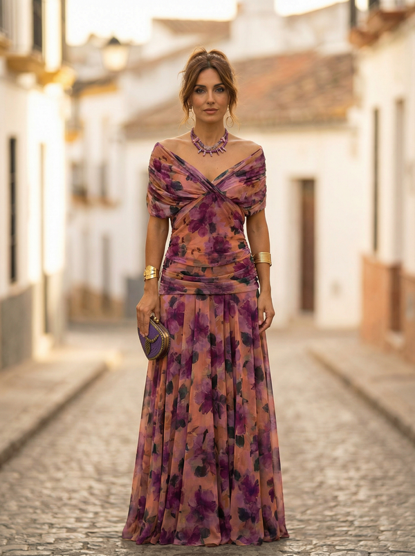 Women's Elegant Off-Shoulder Evening Maxi Dress