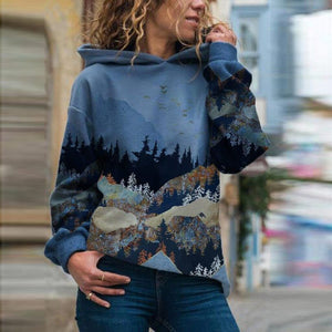 Women's Mountain Landscape Hooded Sweater