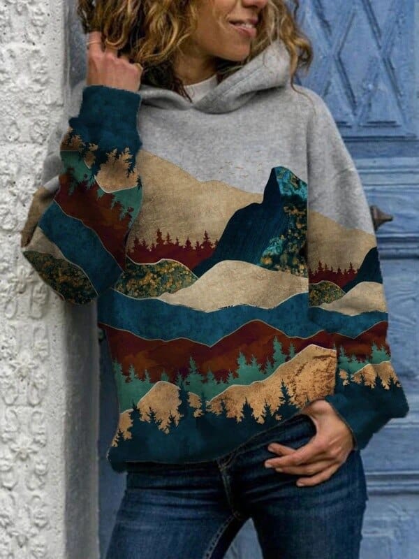 Women's Mountain Landscape Hooded Sweater