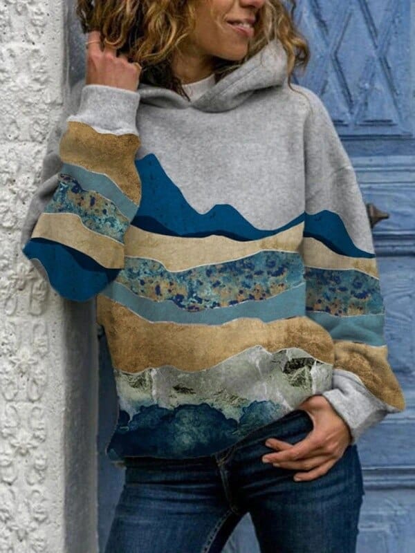 Women's Mountain Landscape Hooded Sweater