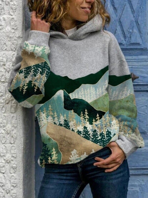 Women's Mountain Landscape Hooded Sweater