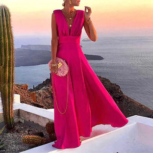 Women's Floral Printed Sleeveless V-Neck Maxi Dress
