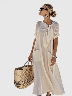 Women's Maxi Dress with Tie Neck & Pockets
