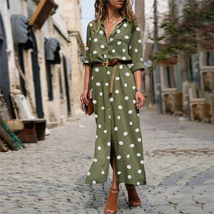 Vestido midi de mujer de manga larga con lunares
