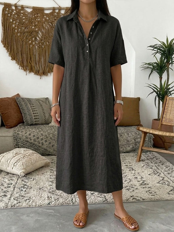 Women’s Casual Short-Sleeve Collared Midi Dress