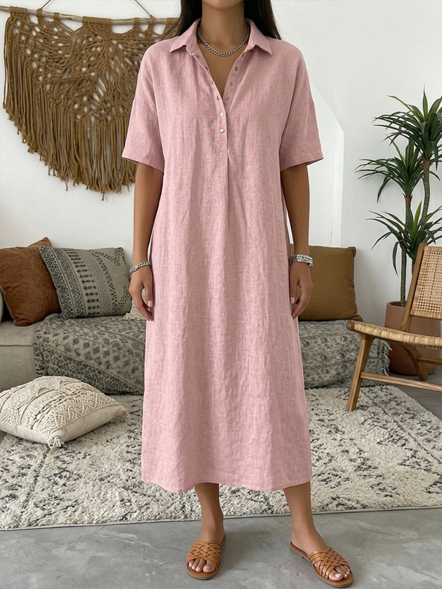 Women’s Casual Short-Sleeve Collared Midi Dress
