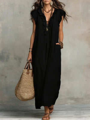 Women's Bohemian Maxi Dress with V-Neckline
