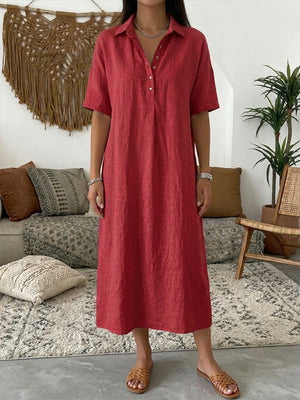 Women’s Casual Short-Sleeve Collared Midi Dress