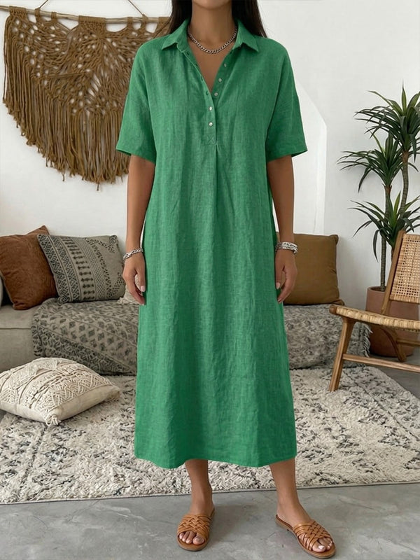 Women’s Casual Short-Sleeve Collared Midi Dress