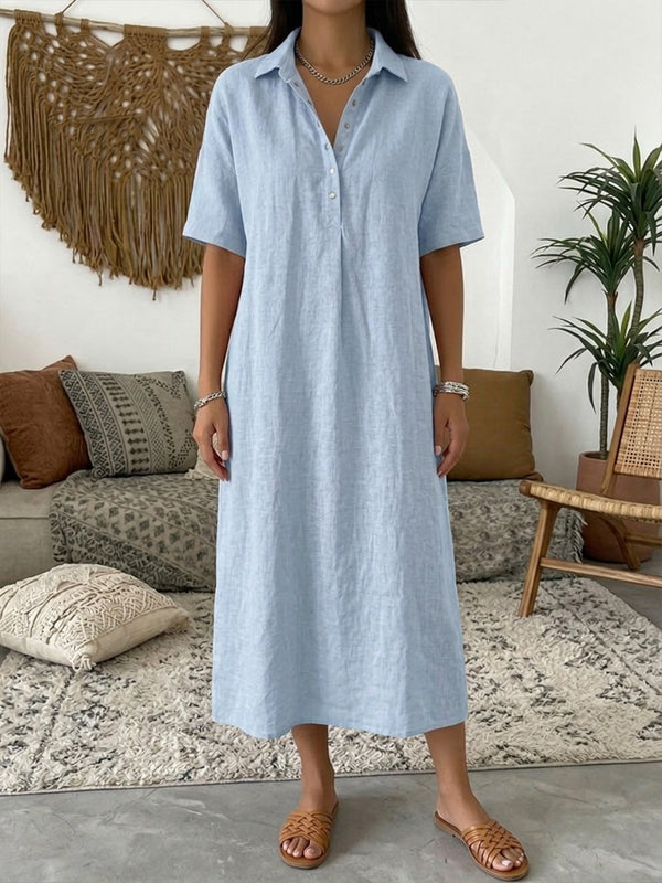 Women’s Casual Short-Sleeve Collared Midi Dress