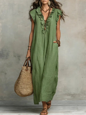 Women's Bohemian Maxi Dress with V-Neckline