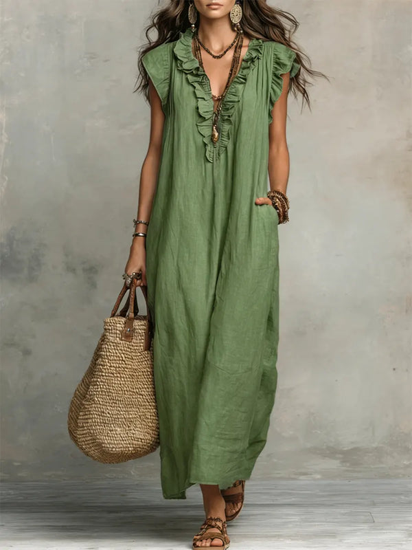 Women's Bohemian Maxi Dress with V-Neckline